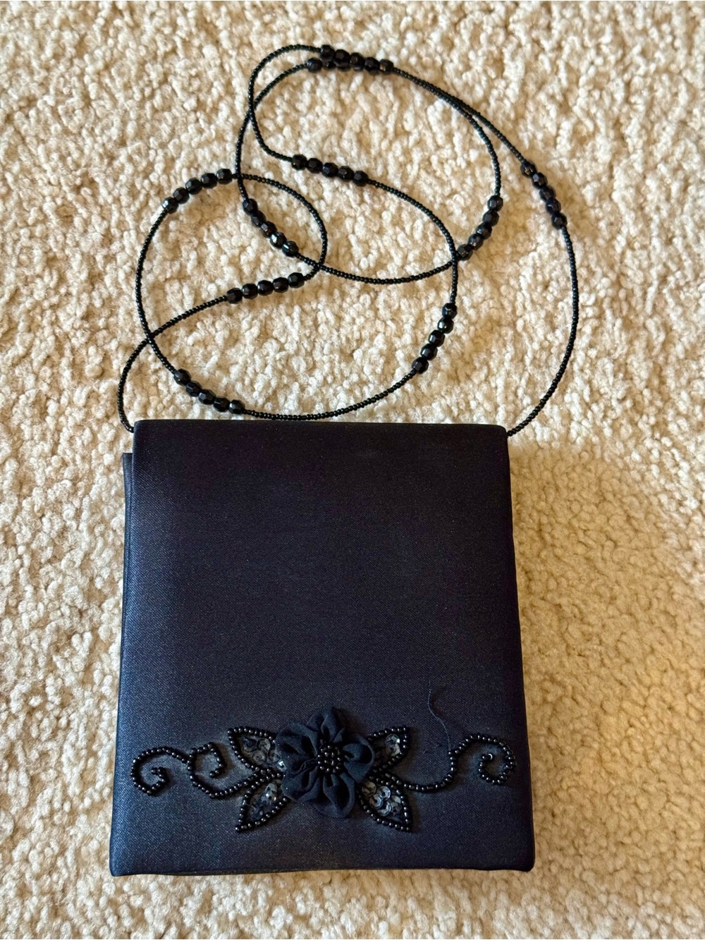 Jessica McClintock Black Beaded Floral Shoulder Bag